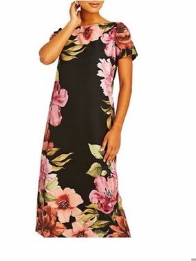 Mestiza NY Black Midi Dress with Pink Floral Print